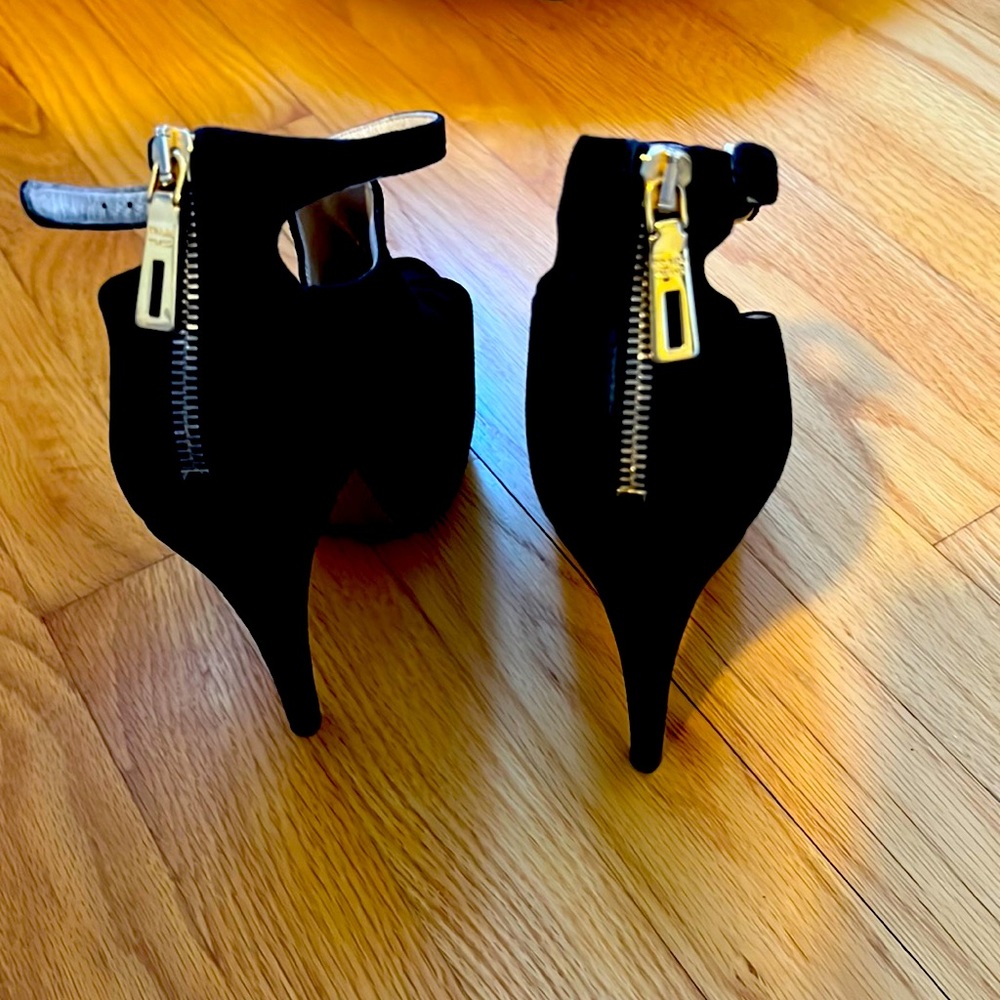 Prada Peep-Toe Suede Platform Ankle Boots - Picture 2 of 9